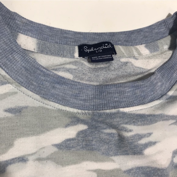 Splendid Crew Neck Blue & White Camoflauge Sweat Shirt Sweater Top - Picture 2 of 11